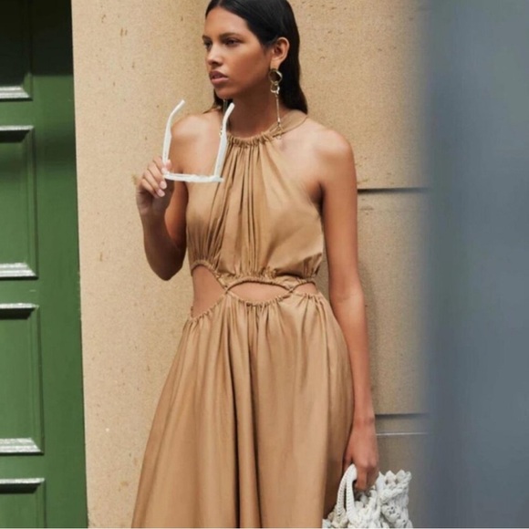 Aje Henriette Tie Strap Midi Dress US Women’s Size 6 Cut Out NWT Willow Brown - Picture 3 of 16